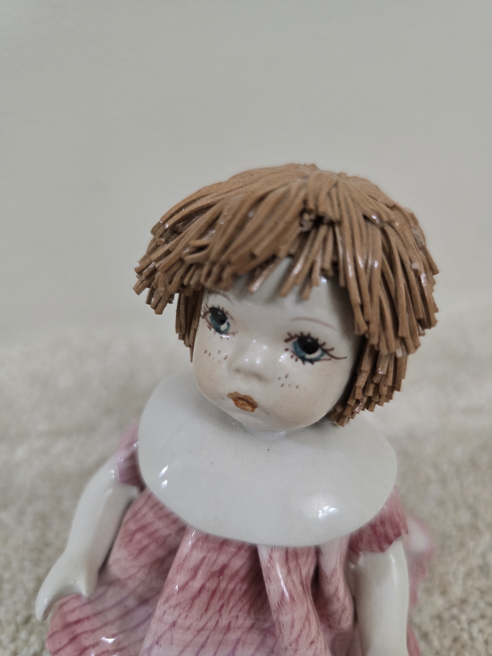 Vintage Collectible Rare Signed LINO ZAMPIVA Spaghetti Hair Girl Doll 4" Ceramic